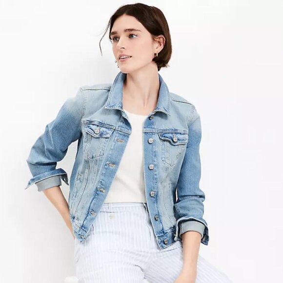 Denim Trucker Jacket in Light Mid Indigo Wash - Picture 1 of 4